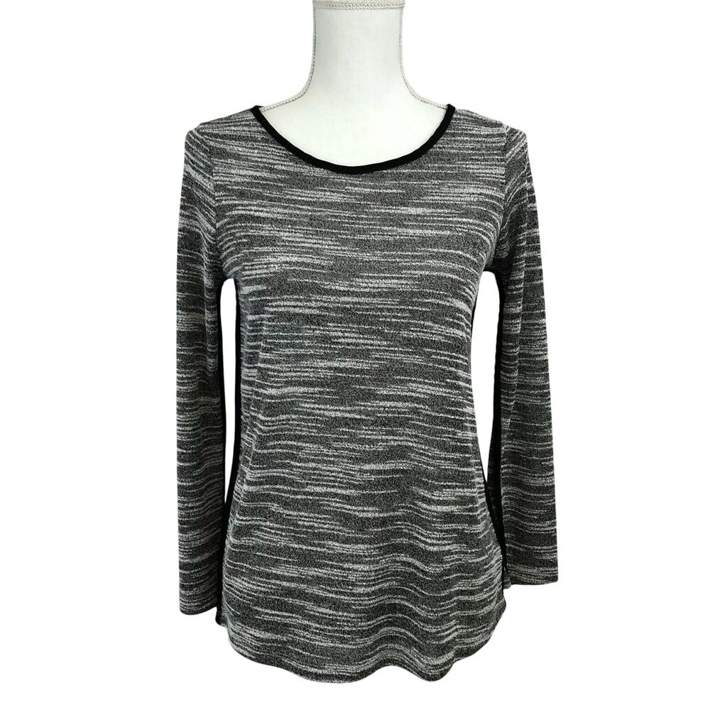 Olive & Oak Heatherd Black & White Long Sleeve Blouse with Piping Size Small